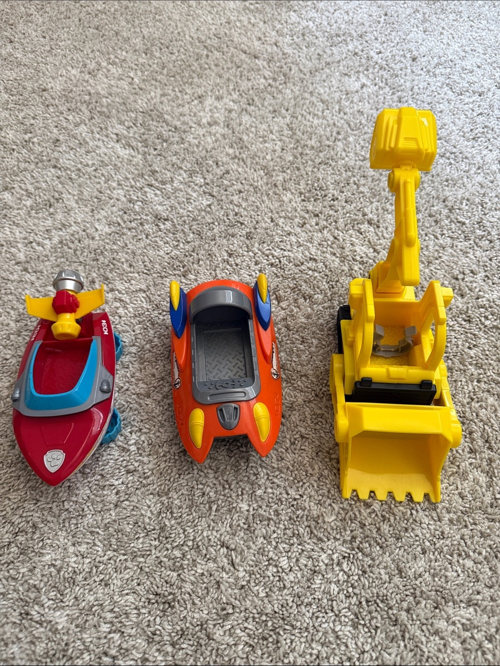Paw Patrol Red & Orange Rescue Boats with Yellow Digger Vehicle Set